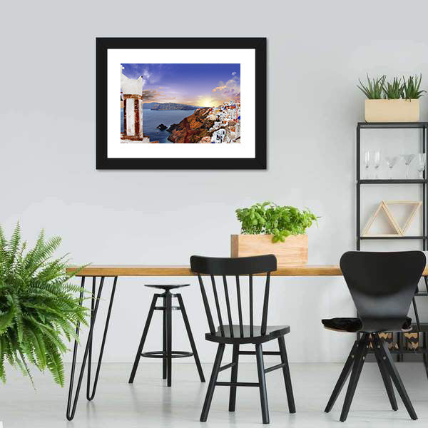 Famous Santorini At Sunset Canvas Wall Art-3 Horizontal-Gallery Wrap-25" x 16"-Tiaracle