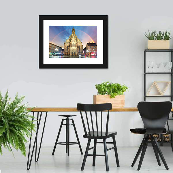 Frauenkirche Church With Rainbow Canvas Wall Art-5 Horizontal-Gallery Wrap-22" x 12"-Tiaracle