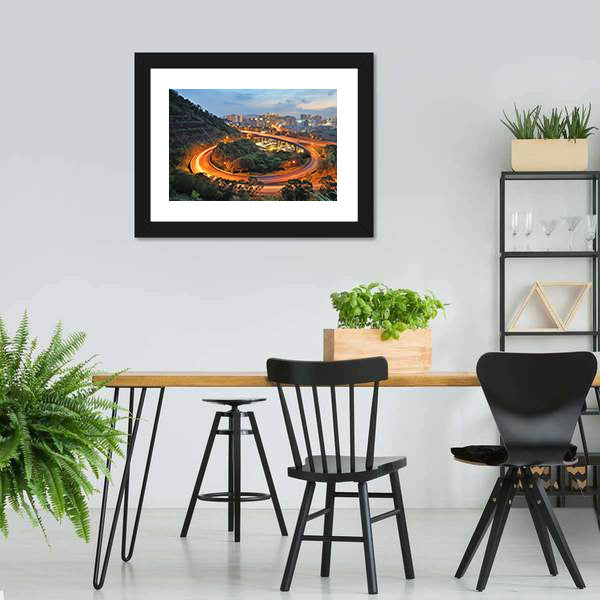 City Interchange At Night Canvas Wall Art-5 Horizontal-Gallery Wrap-22&quot; x 12&quot;-Tiaracle