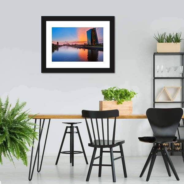 Frankfurt Skyline At Sunset Canvas Wall Art-3 Horizontal-Gallery Wrap-25" x 16"-Tiaracle