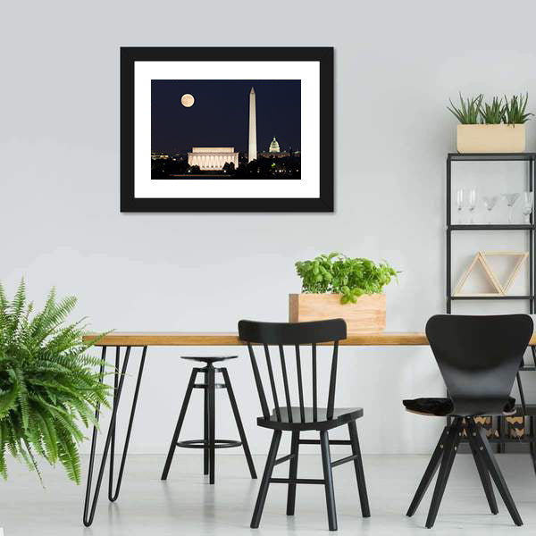 Full Moon Above Lincoln Memorial Canvas Wall Art