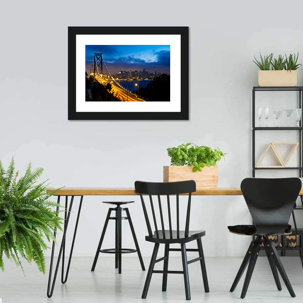 Bay Bridge With San Francisco City Canvas Wall Art-5 Horizontal-Gallery Wrap-22" x 12"-Tiaracle