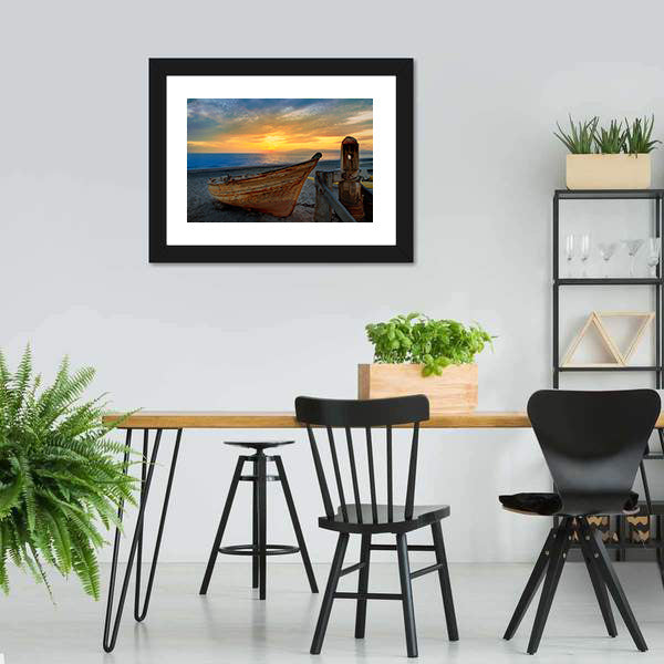 Boat In San Miguel Beach Canvas Wall Art-5 Horizontal-Gallery Wrap-22" x 12"-Tiaracle