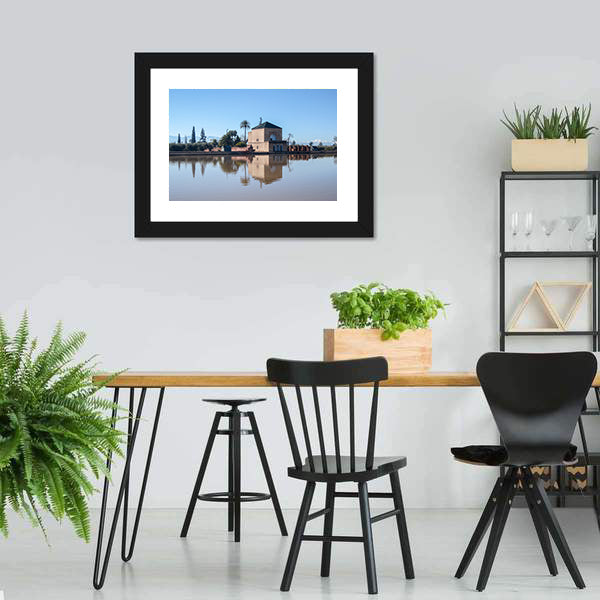 La Menara Reservoir with Palm Reflection Canvas Wall Art