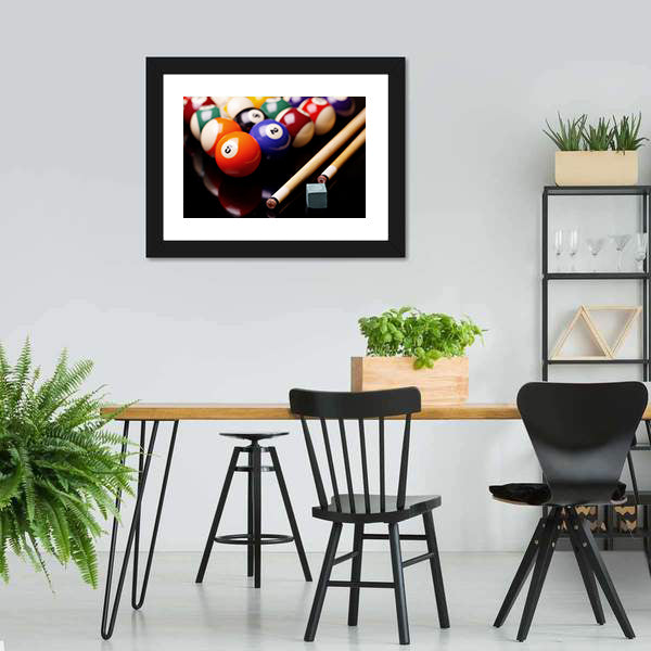Billiard Balls With Cues Canvas Wall Art
