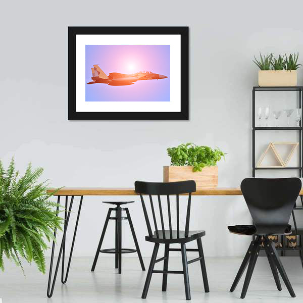 Military Fighter Jet at Sunset Canvas Wall Art
