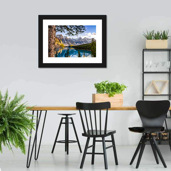 Moraine Lake & Mountains Canvas Wall Art-3 Horizontal-Gallery Wrap-25" x 16"-Tiaracle
