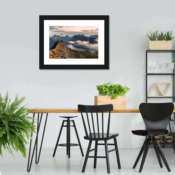 Mountain Landscape In Lofoten Canvas Wall Art-3 Horizontal-Gallery Wrap-25" x 16"-Tiaracle