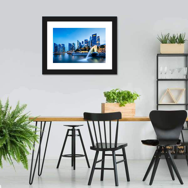 Merlion Skyline Singapore Canvas Wall Art-5 Horizontal-Gallery Wrap-22" x 12"-Tiaracle