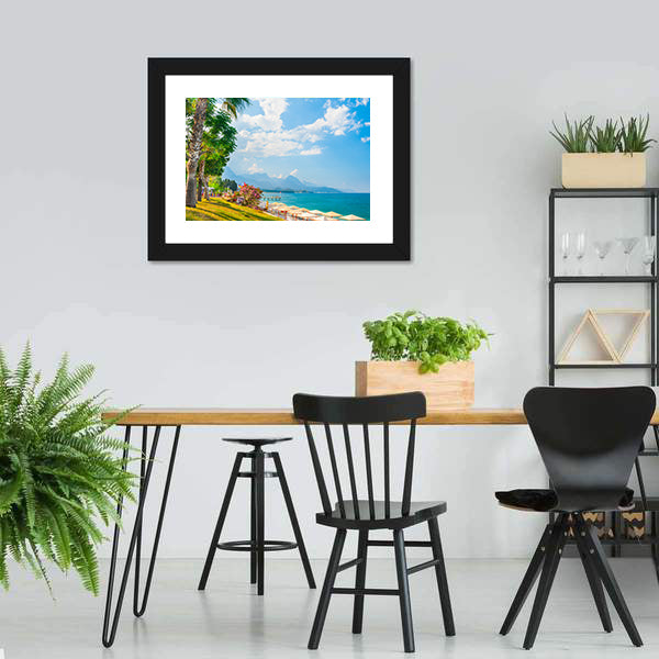 Beach With Green Trees In Kemer Canvas Wall Art-3 Horizontal-Gallery Wrap-25" x 16"-Tiaracle