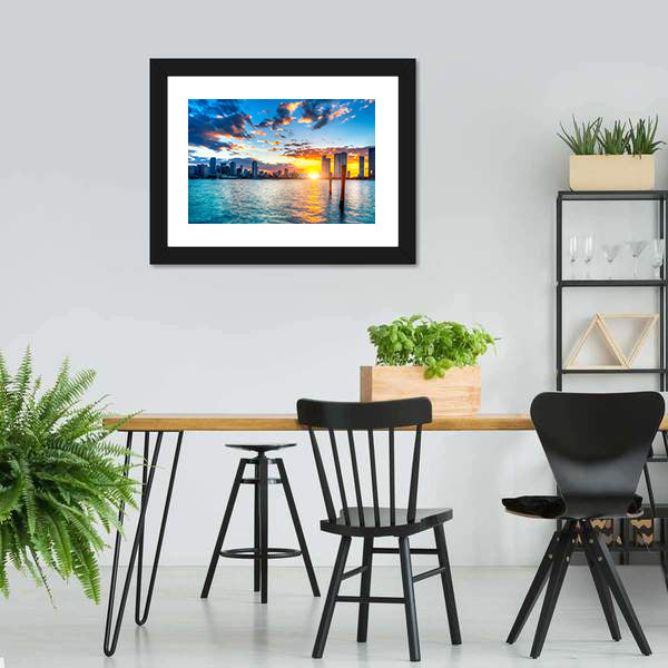 Miami City Skyline Canvas Wall Art-5 Horizontal-Gallery Wrap-22" x 12"-Tiaracle
