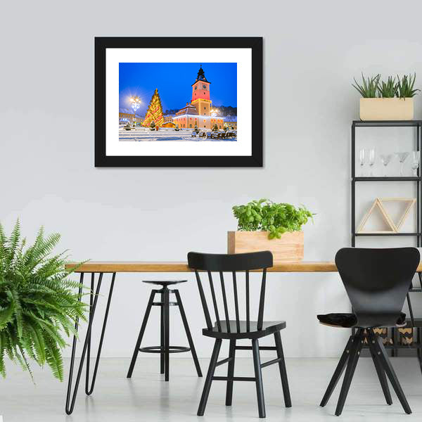 Christmas Market In Brasov Main Square Canvas Wall Art-5 Horizontal-Gallery Wrap-22" x 12"-Tiaracle