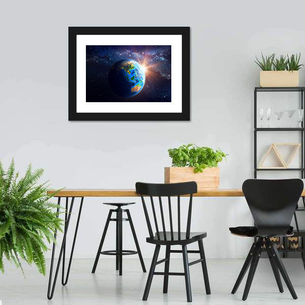 Illuminated Face Of The Earth In Space Canvas Wall Art