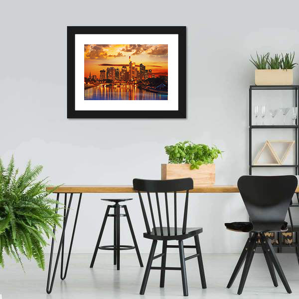 Frankfurt Skyline With Meno River Canvas Wall Art-5 Horizontal-Gallery Wrap-22" x 12"-Tiaracle