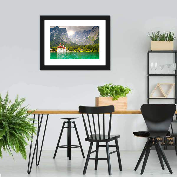 Lake Konigssee with Red-domed Church Canvas Wall Art