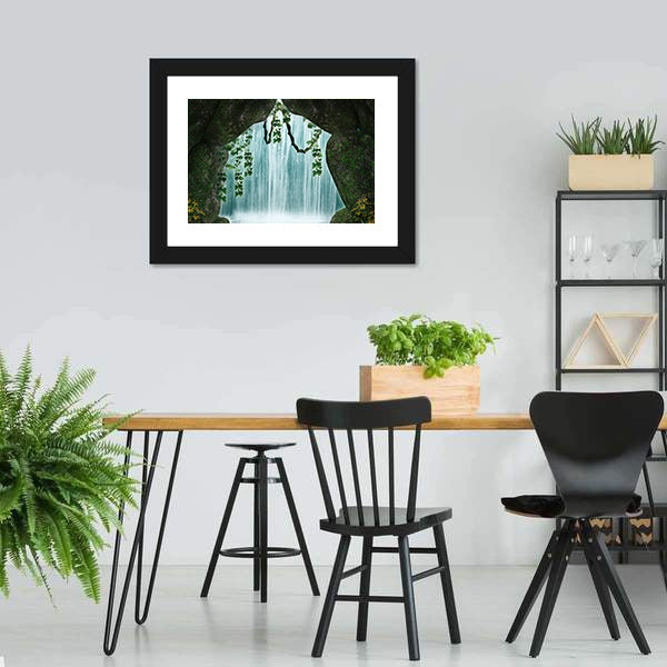 Cave and Waterfall Artwork Canvas Wall Art