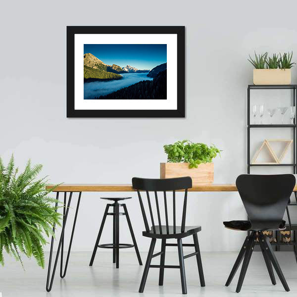 Morning Fog Over Forest Canvas Wall Art-5 Horizontal-Gallery Wrap-22" x 12"-Tiaracle