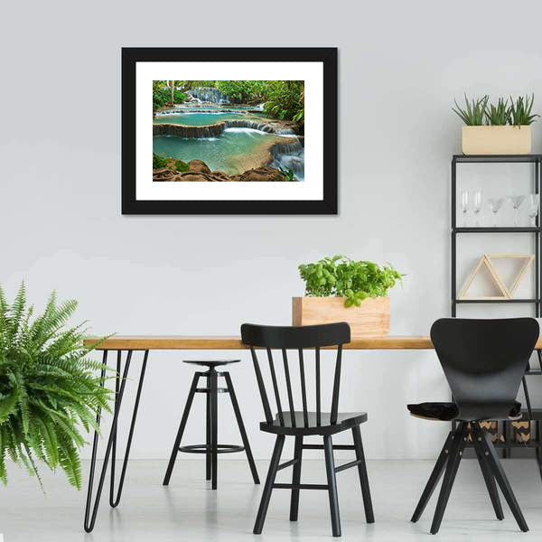 Kuang Si Waterfall Canvas Wall Art-5 Horizontal-Gallery Wrap-22" x 12"-Tiaracle