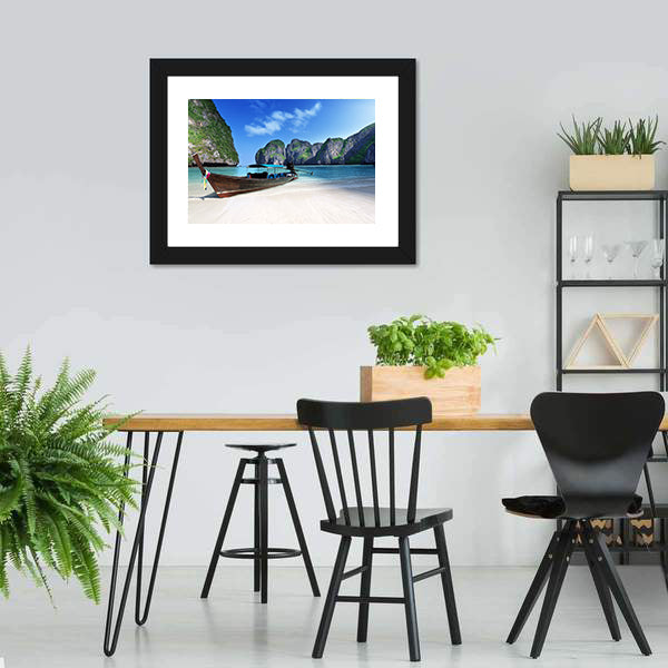 Longtail Boat at Maya Bay, Thailand Canvas Wall Art