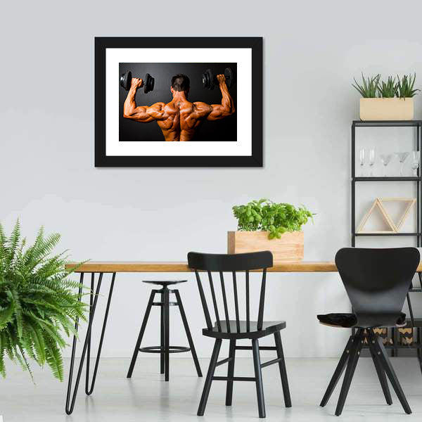 Bodybuilder Training With Dumbbells Canvas Wall Art-5 Horizontal-Gallery Wrap-22" x 12"-Tiaracle