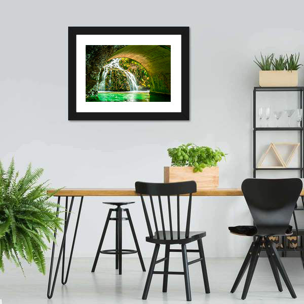 Cascade Of Orbaneja Del Castillo In Spring Canvas Wall Art-3 Horizontal-Gallery Wrap-25" x 16"-Tiaracle