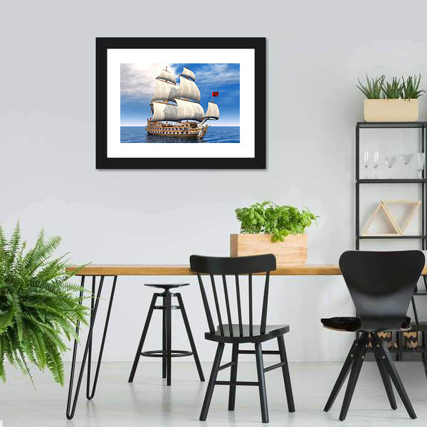 French Sailing Ship Canvas Wall Art-5 Horizontal-Gallery Wrap-22" x 12"-Tiaracle