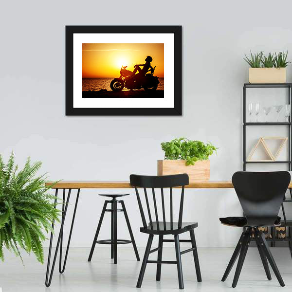 Coastal Motorcycle at Sunset Canvas Wall Art