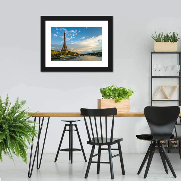 Eiffel Tower and Seine River Canvas Wall Art-5 Horizontal-Gallery Wrap-22" x 12"-Tiaracle