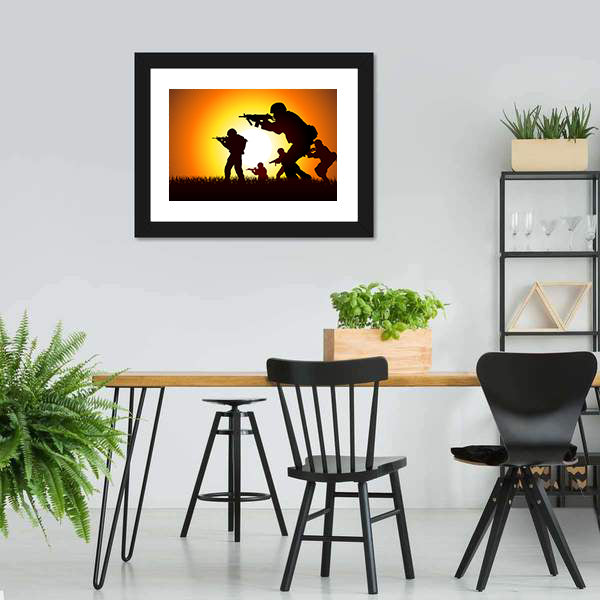Soldiers Silhouette at Sunset Canvas Wall Art