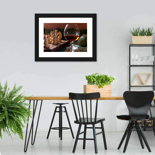 Chess Board And Chess Pieces With Wine Canvas Wall Art-5 Horizontal-Gallery Wrap-22&quot; x 12&quot;-Tiaracle