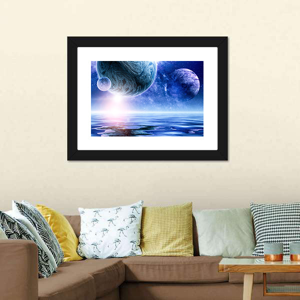Deep Blue Space with Giant Planet Canvas Wall Art