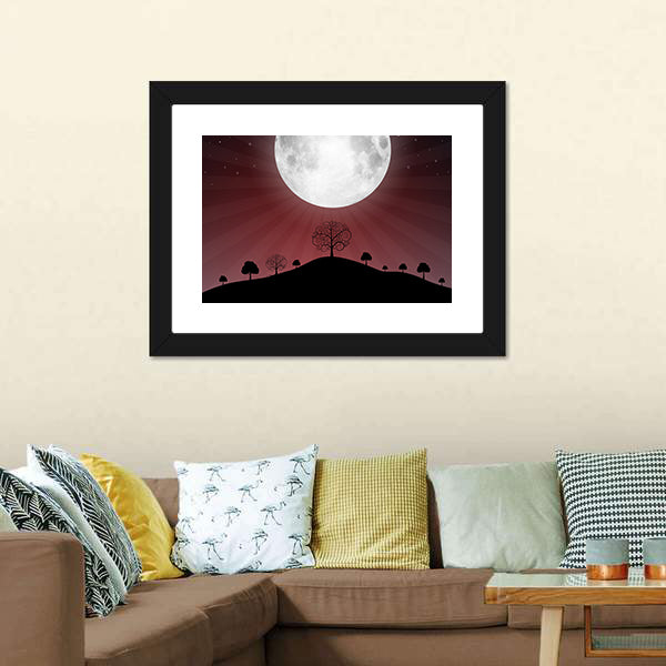 Glowing Full Moon Over Silhouetted Hills Canvas Wall Art