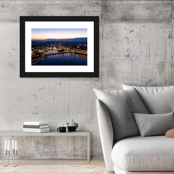 Aerial Night View Of Geneva Canvas Wall Art-5 Horizontal-Gallery Wrap-22" x 12"-Tiaracle
