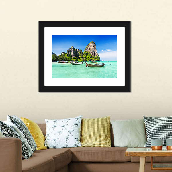 Longtale Boats At Beach Thailand Canvas Wall Art-5 Horizontal-Gallery Wrap-22" x 12"-Tiaracle