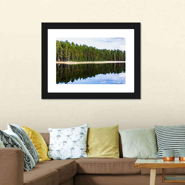 Forest Reflection In Lake Canvas Wall Art-3 Horizontal-Gallery Wrap-25" x 16"-Tiaracle