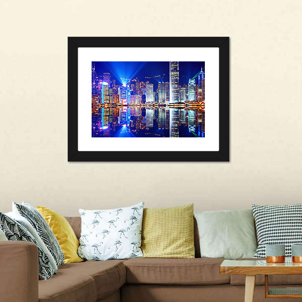 Hong Kong Island Skyline at Night Canvas Wall Art