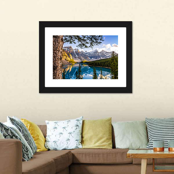 Moraine Lake & Mountains Canvas Wall Art-3 Horizontal-Gallery Wrap-25" x 16"-Tiaracle
