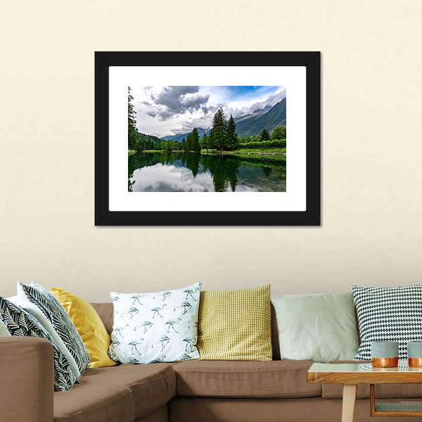 Lake Gaillands With Mont Blanc Canvas Wall Art-3 Horizontal-Gallery Wrap-25" x 16"-Tiaracle
