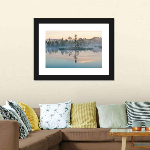 Morning Fog on Lake Canvas Wall Art