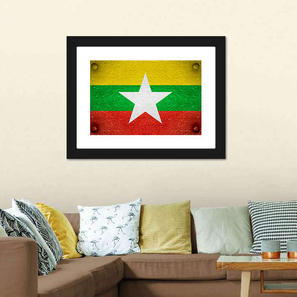 Flag Of Burma Canvas Wall Art-5 Horizontal-Gallery Wrap-22" x 12"-Tiaracle