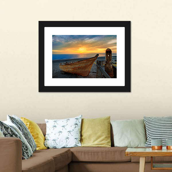 Boat In San Miguel Beach Canvas Wall Art-3 Horizontal-Gallery Wrap-25" x 16"-Tiaracle