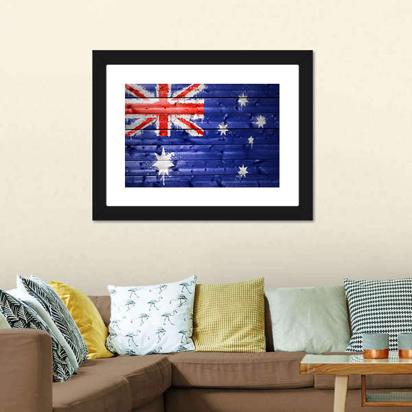Australian Flag On A Wooden Texture Canvas Wall Art