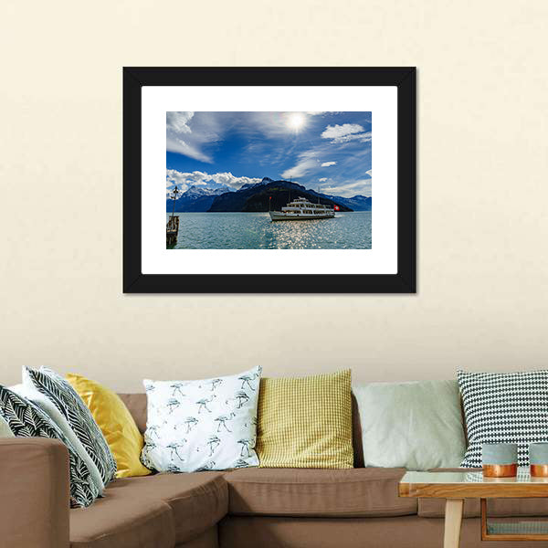 Cruise Ship On Lake Lucerne Canvas Wall Art-5 Horizontal-Gallery Wrap-22" x 12"-Tiaracle
