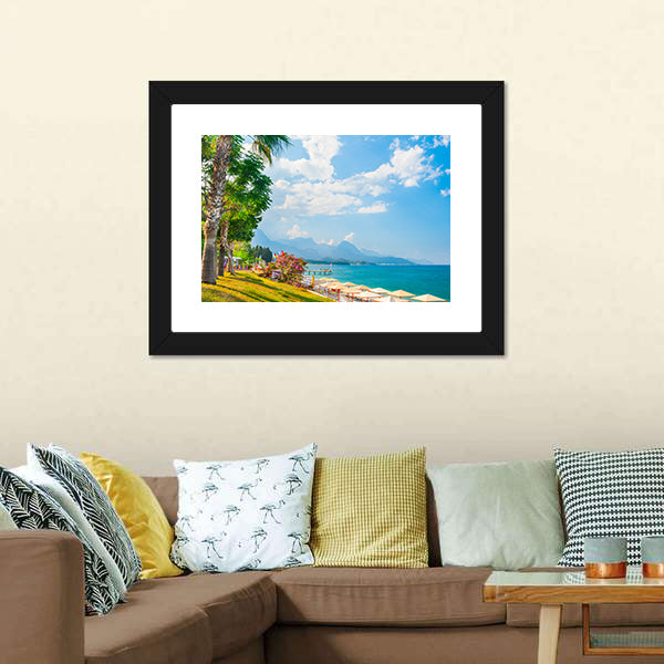 Beach With Green Trees In Kemer Canvas Wall Art-3 Horizontal-Gallery Wrap-25" x 16"-Tiaracle