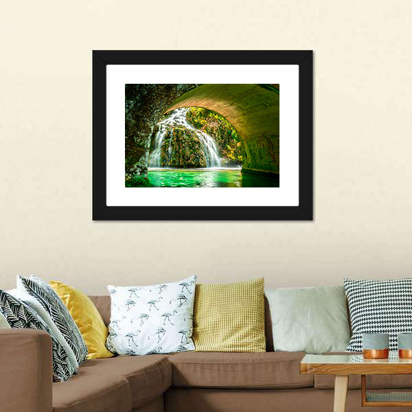 Cascade Of Orbaneja Del Castillo In Spring Canvas Wall Art-3 Horizontal-Gallery Wrap-25" x 16"-Tiaracle