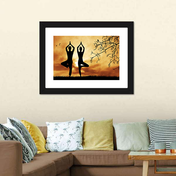 Couple Doing Yoga Canvas Wall Art-5 Horizontal-Gallery Wrap-22" x 12"-Tiaracle