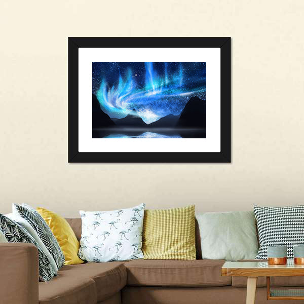 Aurora Borealis Over Mirrored Lake Canvas Wall Art