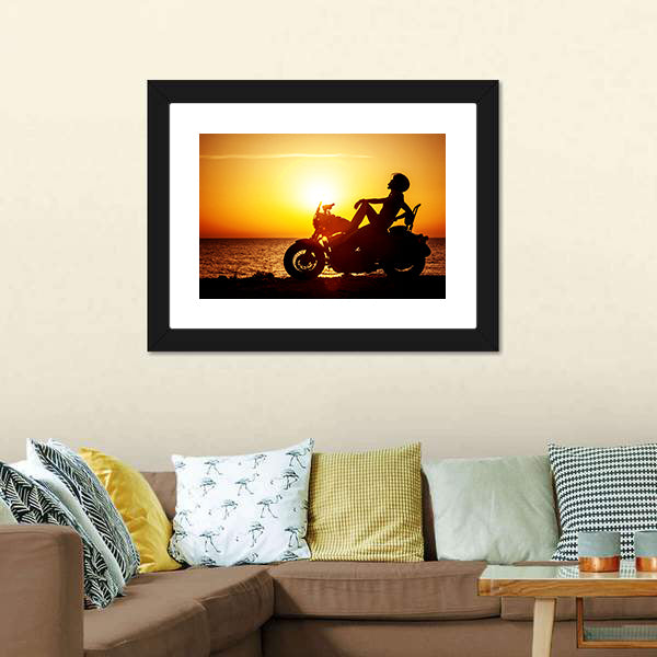 Coastal Motorcycle at Sunset Canvas Wall Art
