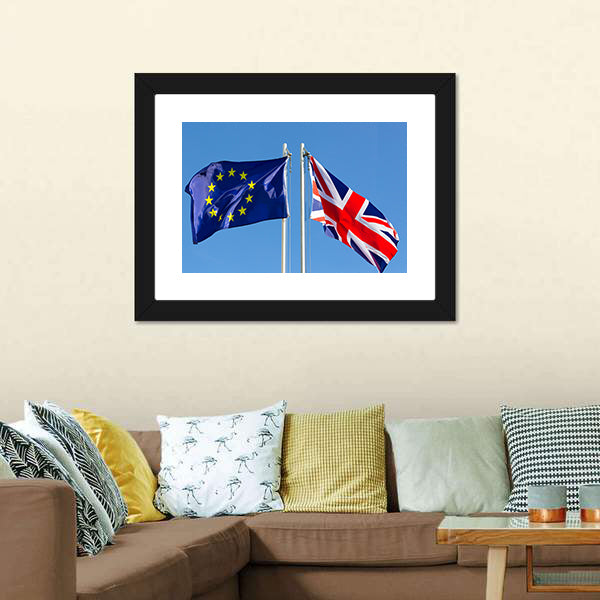 European Union Flag And Flag Of UK Canvas Wall Art-5 Horizontal-Gallery Wrap-22" x 12"-Tiaracle