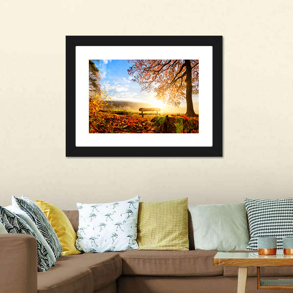 Autumn Landscape with the Sun Canvas Wall Art